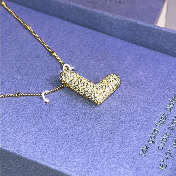 Unwritten 14k gold flash plated CZ Gold Necklace with CZ letter "L" - Picture 5 of 5